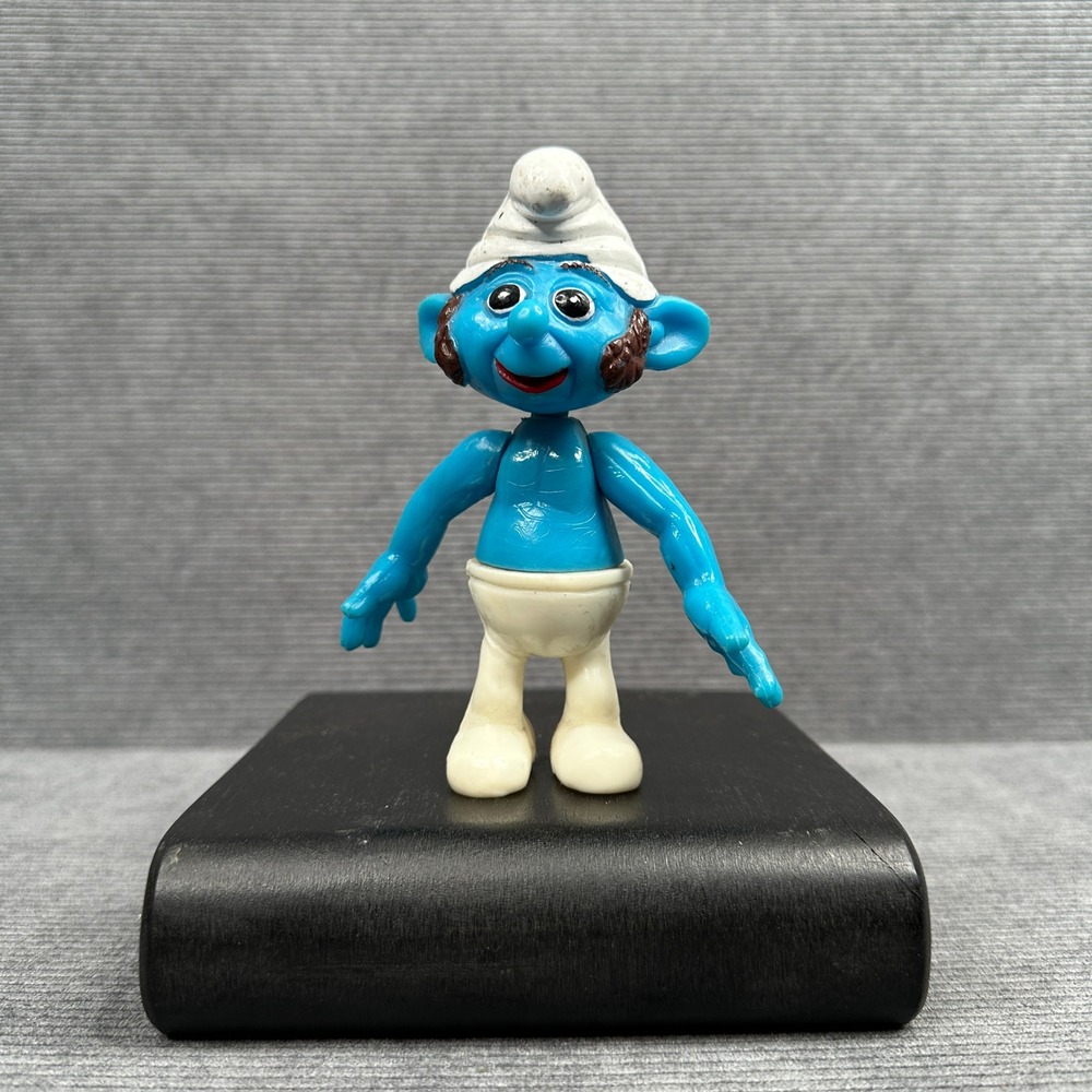 Vintage Smurf PVC Action Figure Brown Sideburns Poseable 4 Inch Toy Collectible